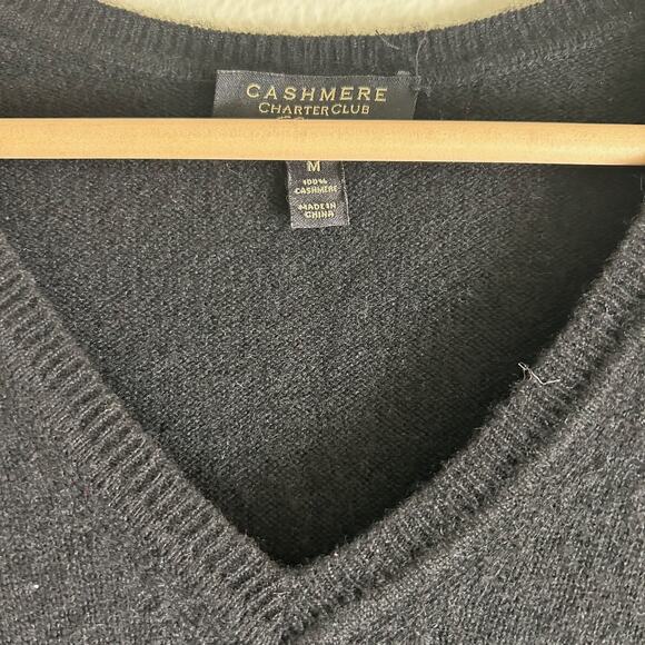 Charter Club Luxury Cashmere Vneck Sweater Black SZM Classic Old Money - Picture 6 of 9